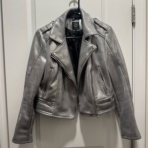Zara Metallic Silver Moto Jacket